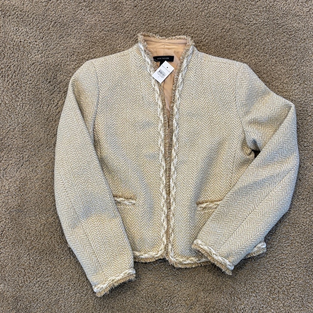 Ann Taylor Gold/Beige Herringbone Blazer